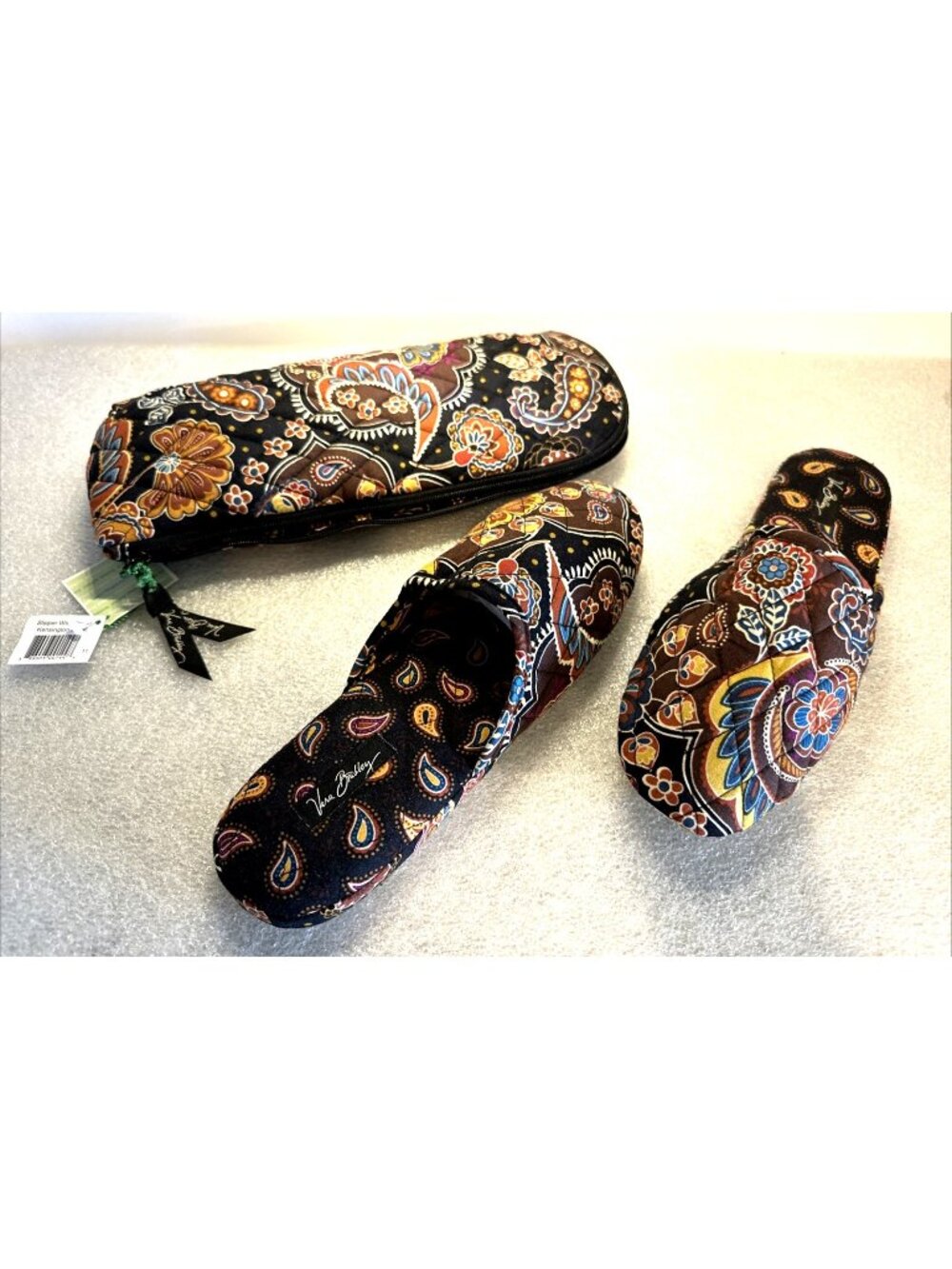 Vera Bradley Kensington Slippers & Case Women's Size L 9-10 Quilted Java Paisley